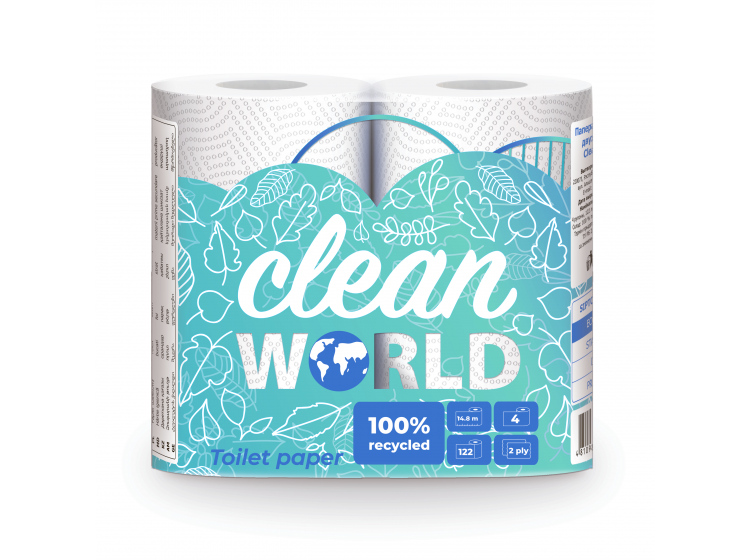 Туалетная бумага «Clean world» белая, 1*4 рул., 2-х слойная, 12 упак/меш Туалетная бумага «Clean world» белая, 1*4 рул., 2-х слойная, 12 упак/меш